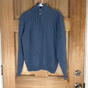Hathaway Platinum 100% Italian Lambs Wool blue‎ Zip Up Sweater size XL